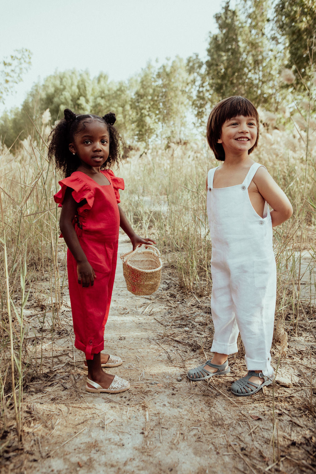 Unisex linen long dungaree
