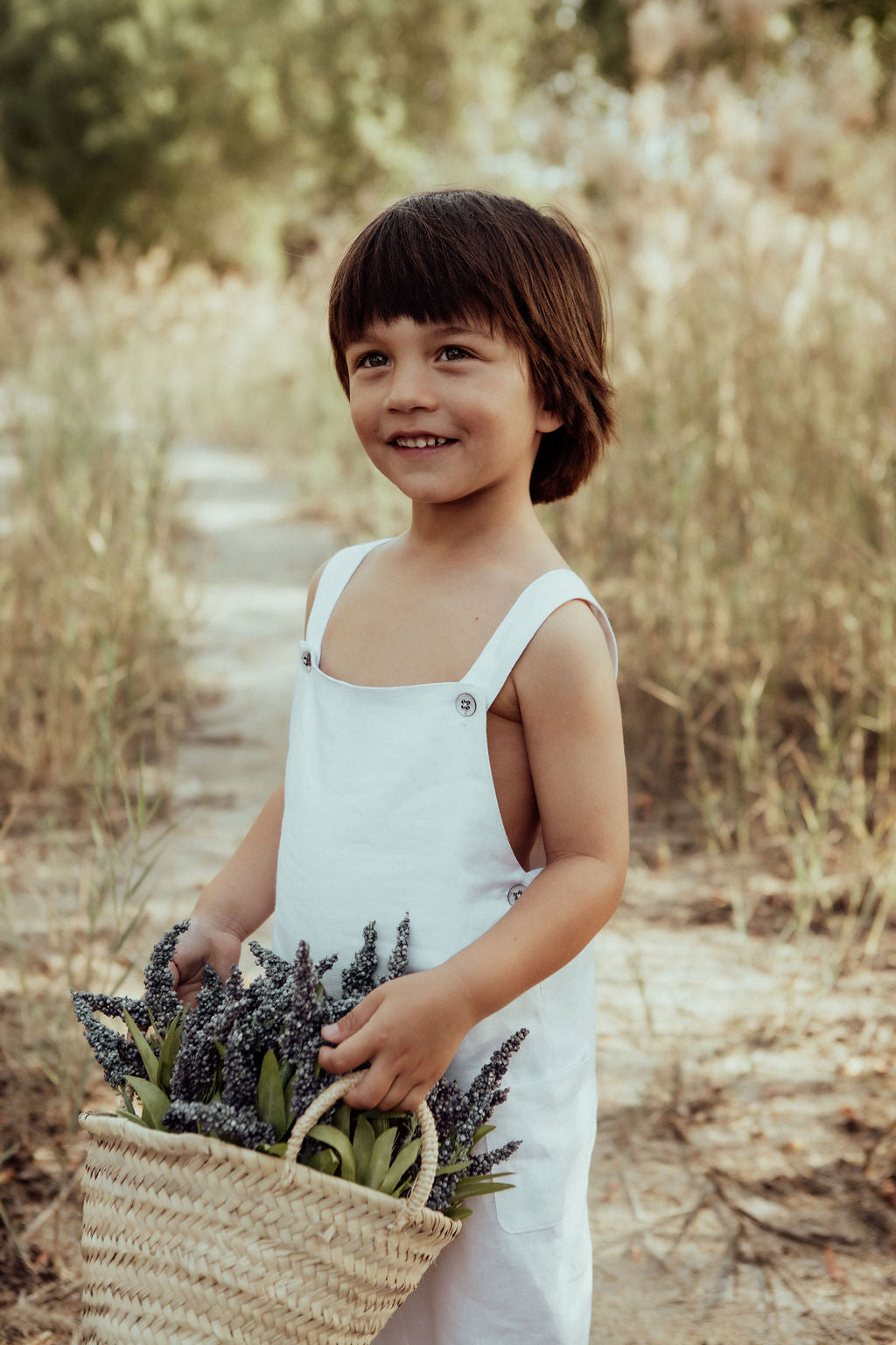 Unisex linen long dungaree