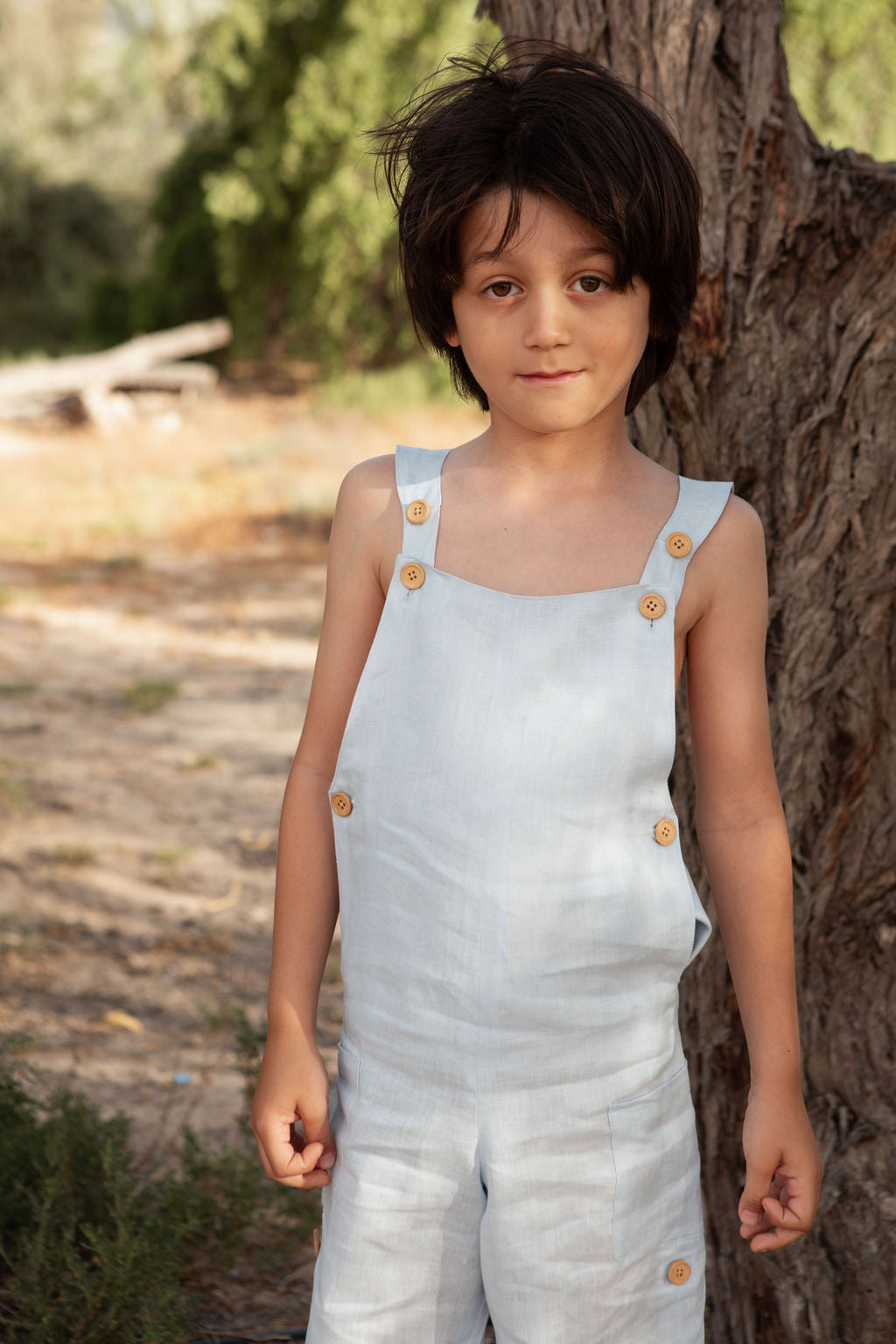 Unisex linen long dungaree
