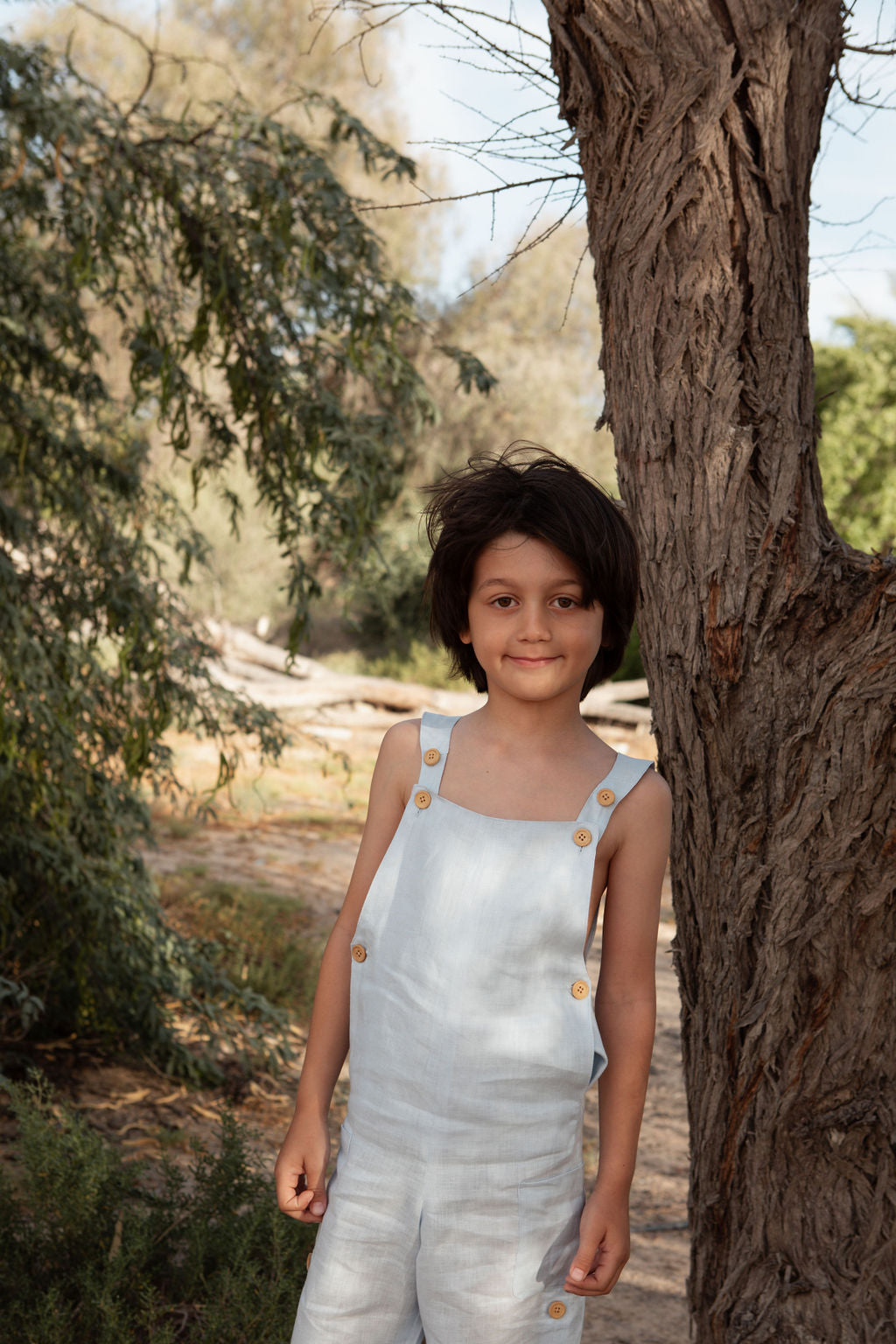 Unisex linen long dungaree