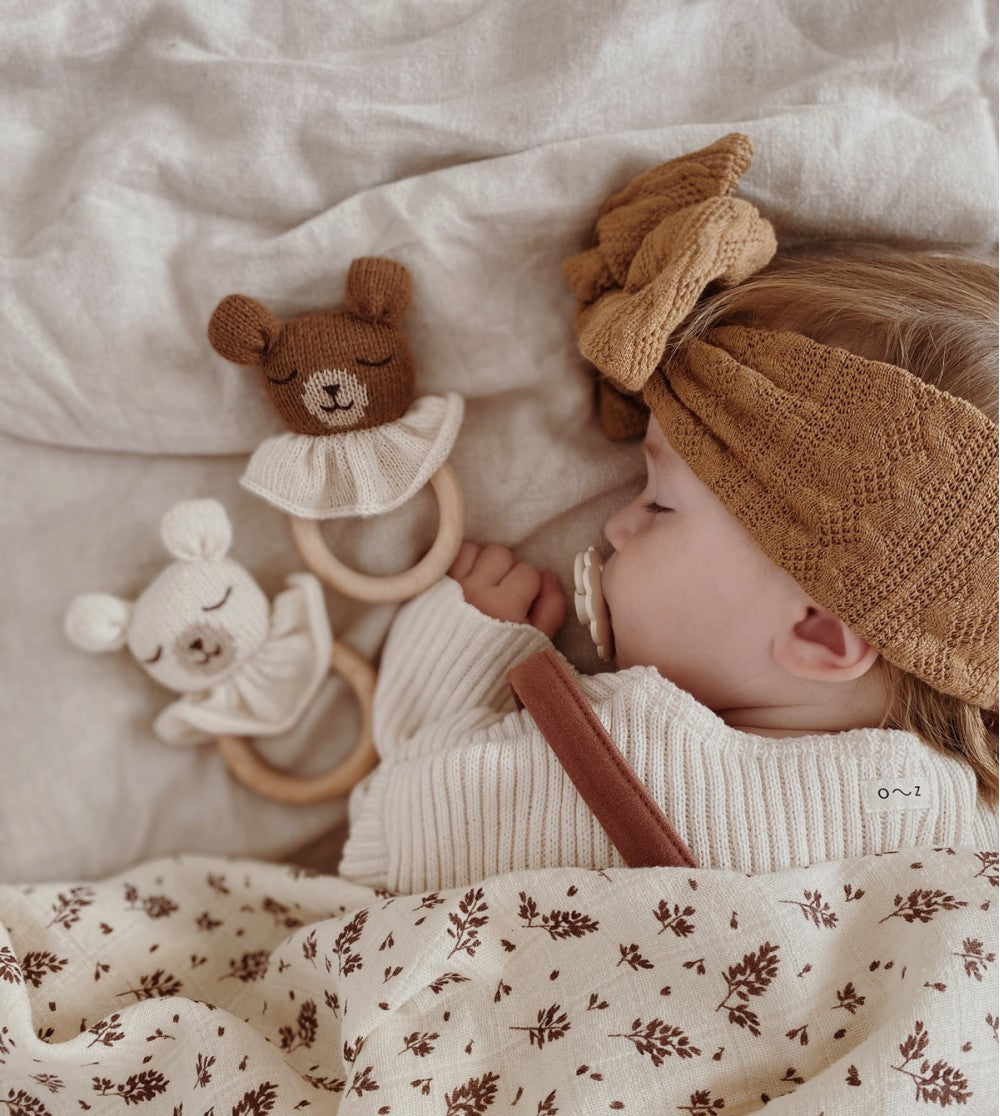Alpaca wool Teddy nut baby teething wooden ring