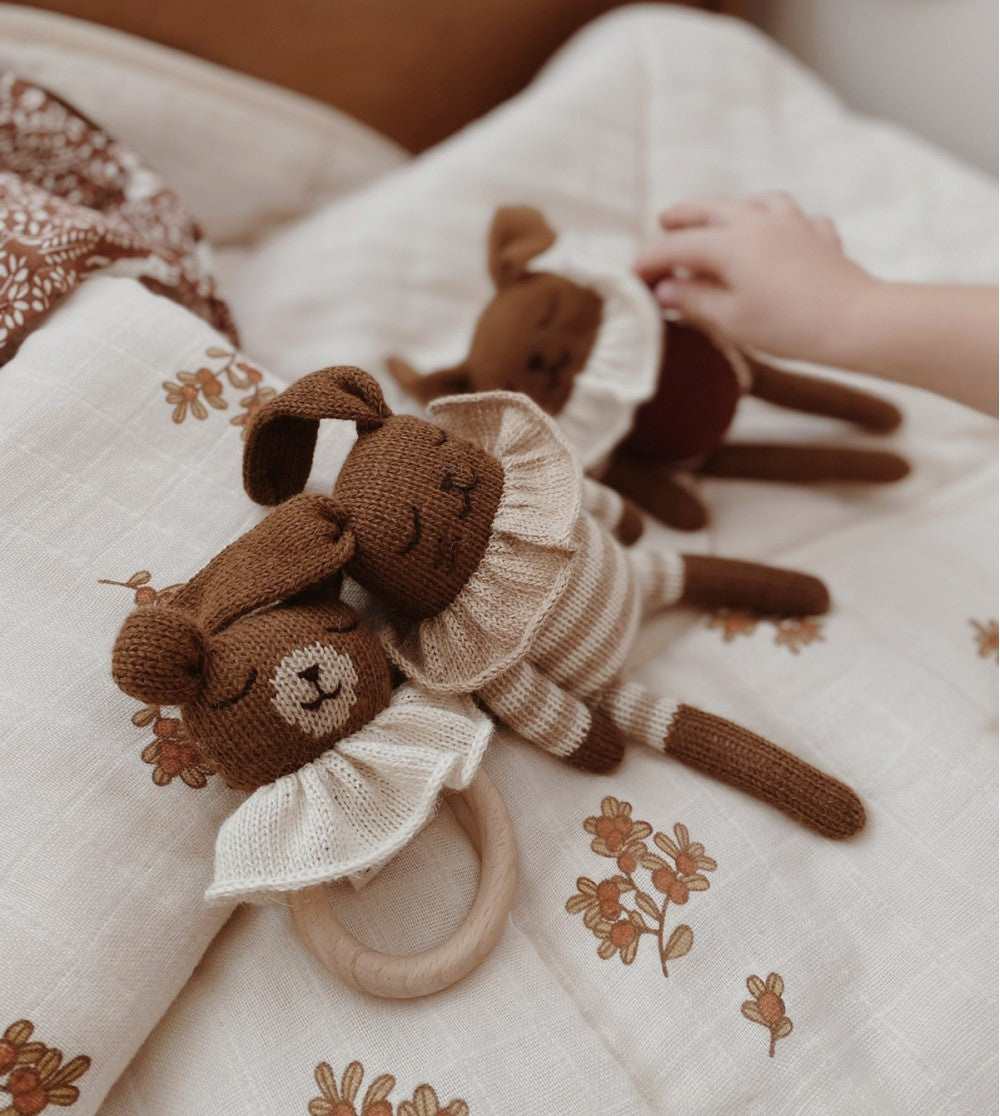 Alpaca wool Teddy nut baby teething wooden ring