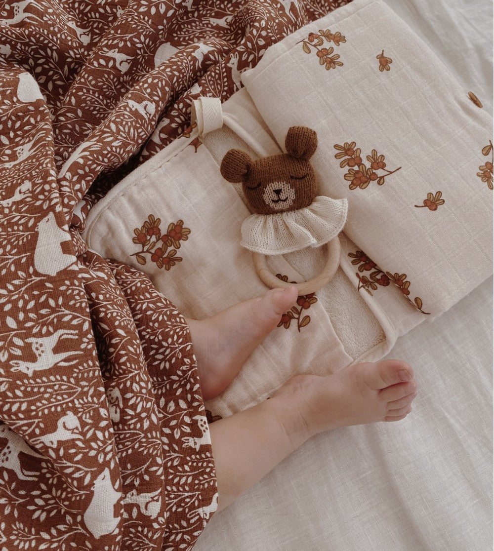 Alpaca wool Teddy nut baby teething wooden ring