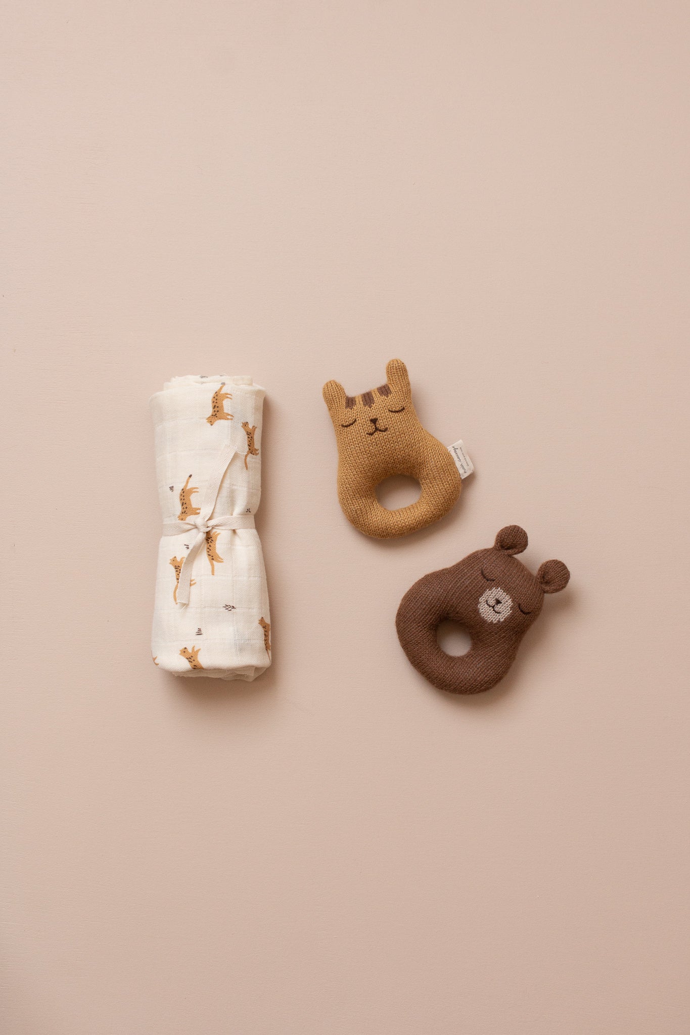Alpaca wool hand knitted Teddy baby rattle - Nut