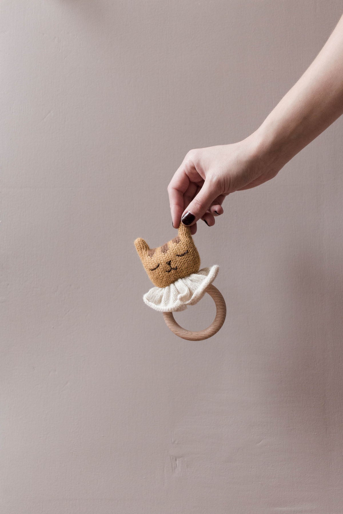Alpaca wool Tiger baby teething wooden ring