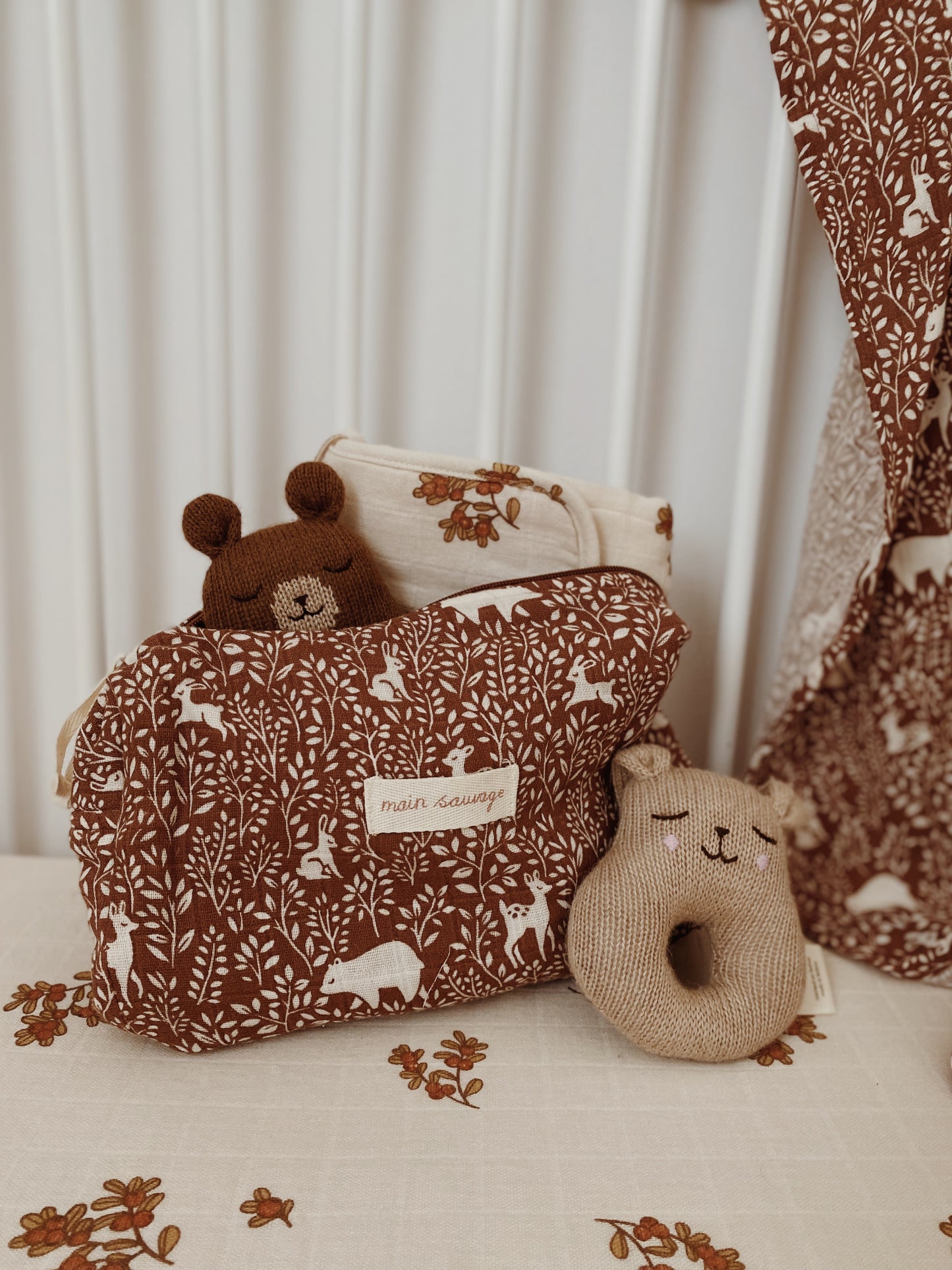 Alpaca wool hand knitted Teddy baby rattle - Nut