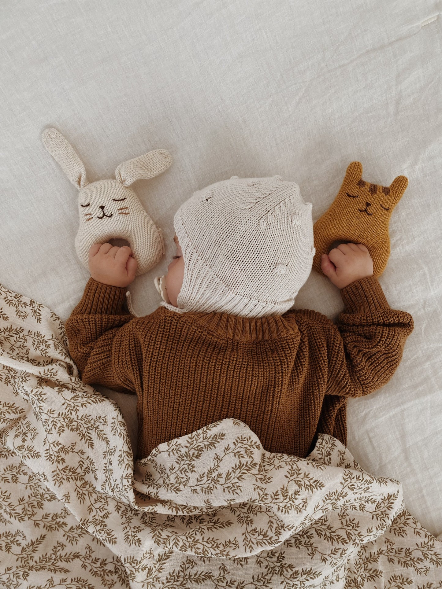 Alpaca wool handknitted Tiger baby rattle - Mustard
