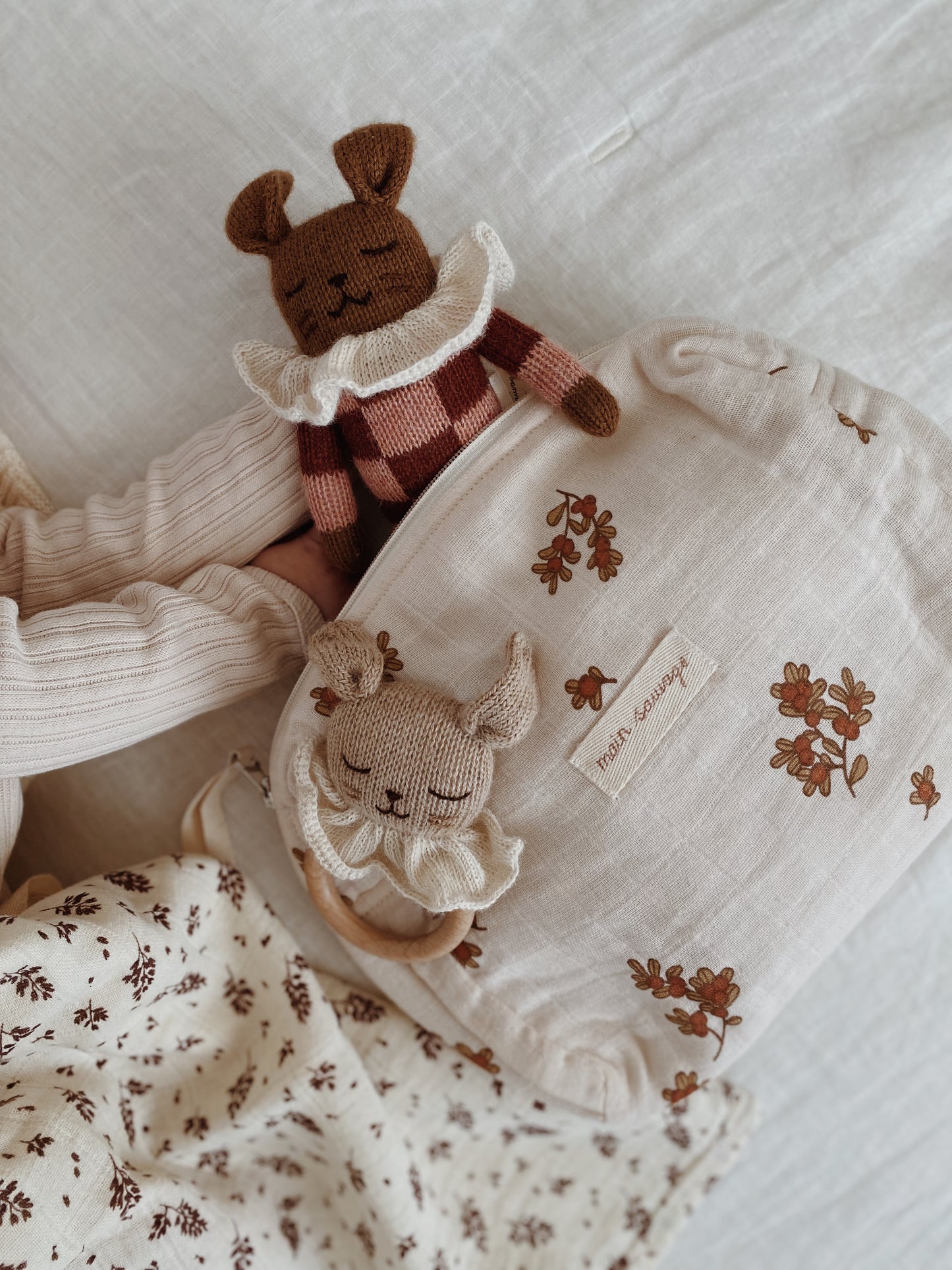 Alpaca wool Bunny baby teething wooden ring