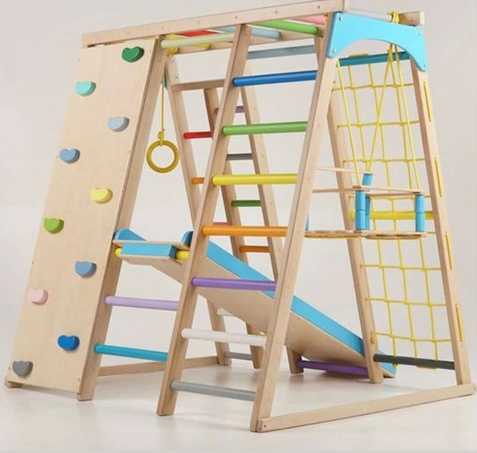 Wooden indoor jungle play gym- Pastel