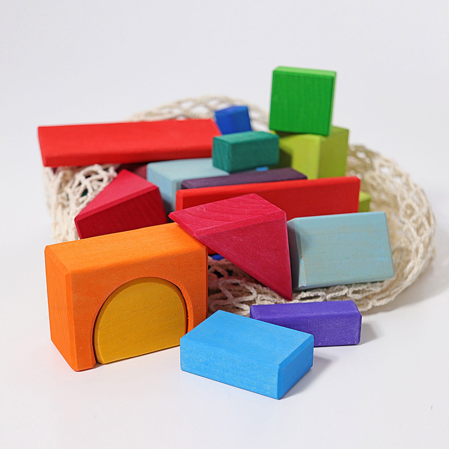 Grimm's 30 wooden colored geo blocks