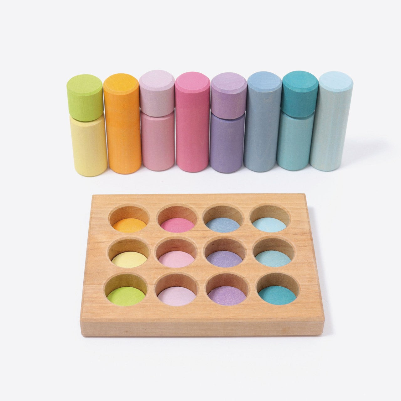 Grimm's wooden small stacking game rollers-Pastel