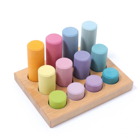 Grimm's wooden small stacking game rollers-Pastel