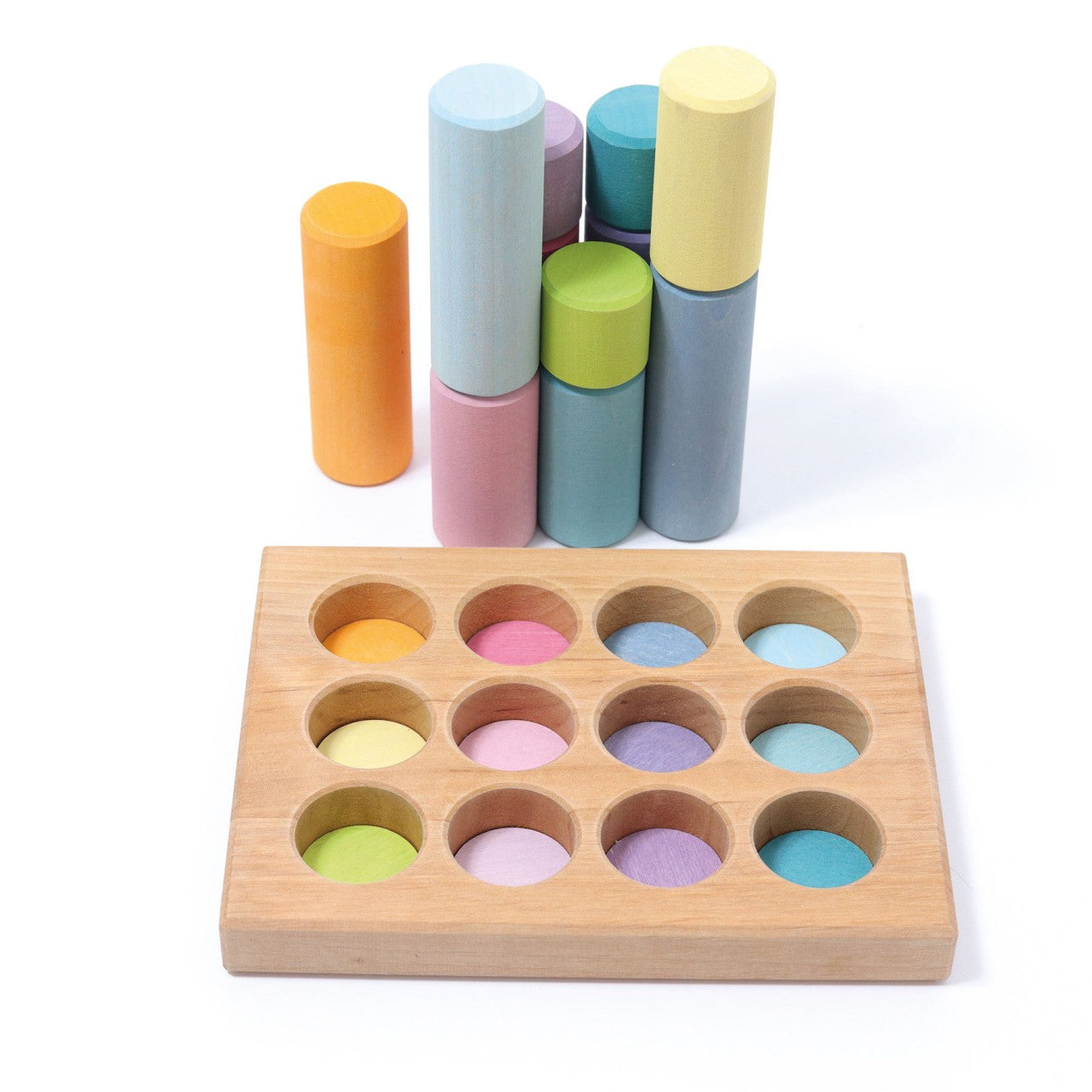 Grimm's wooden small stacking game rollers-Pastel