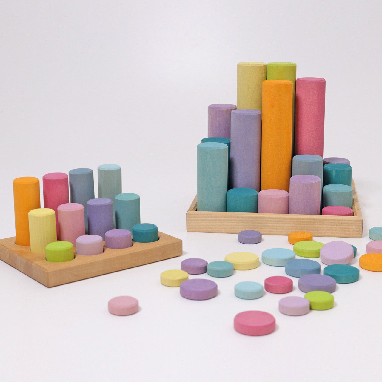 Grimm's wooden small stacking game rollers-Pastel