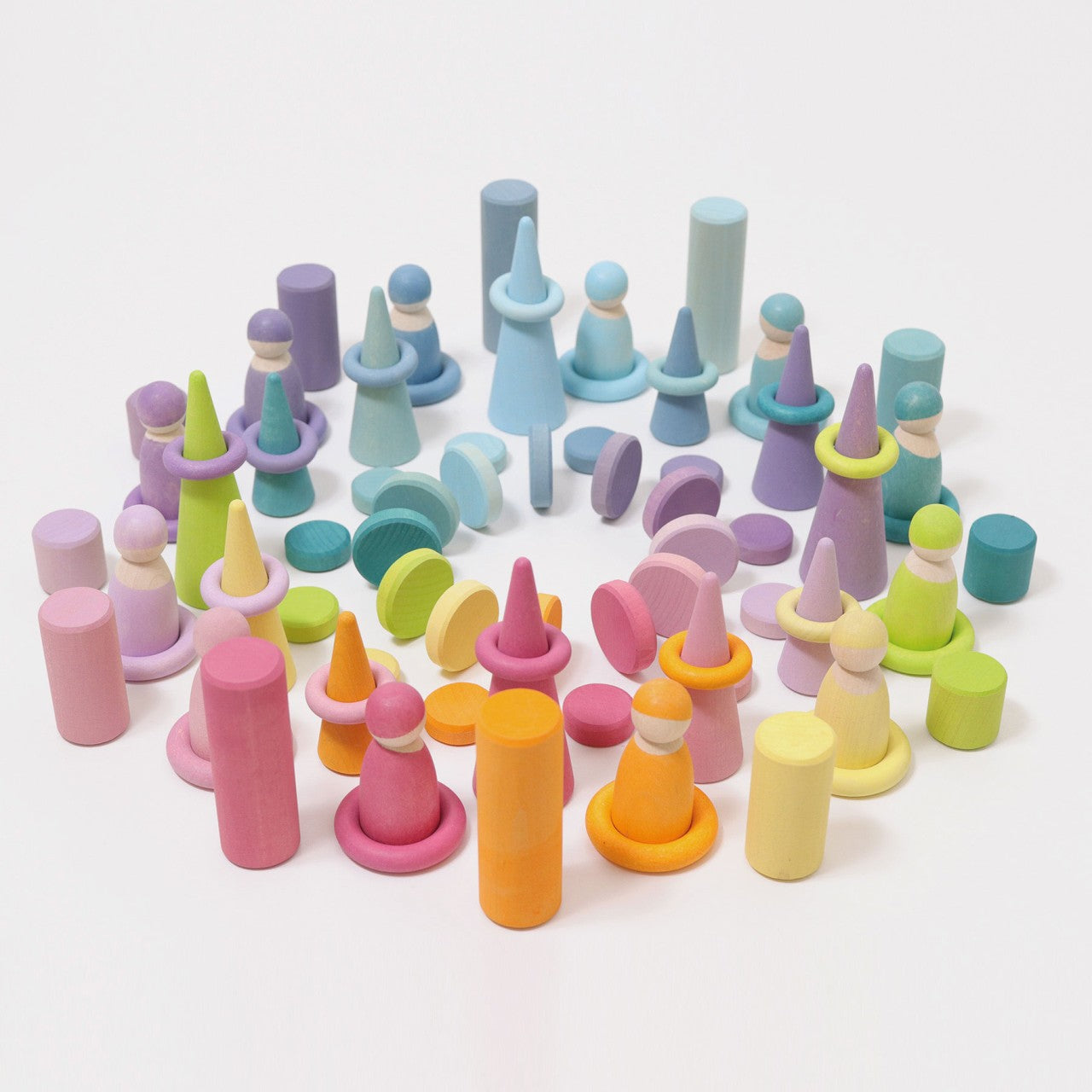 Grimm's wooden small stacking game rollers-Pastel