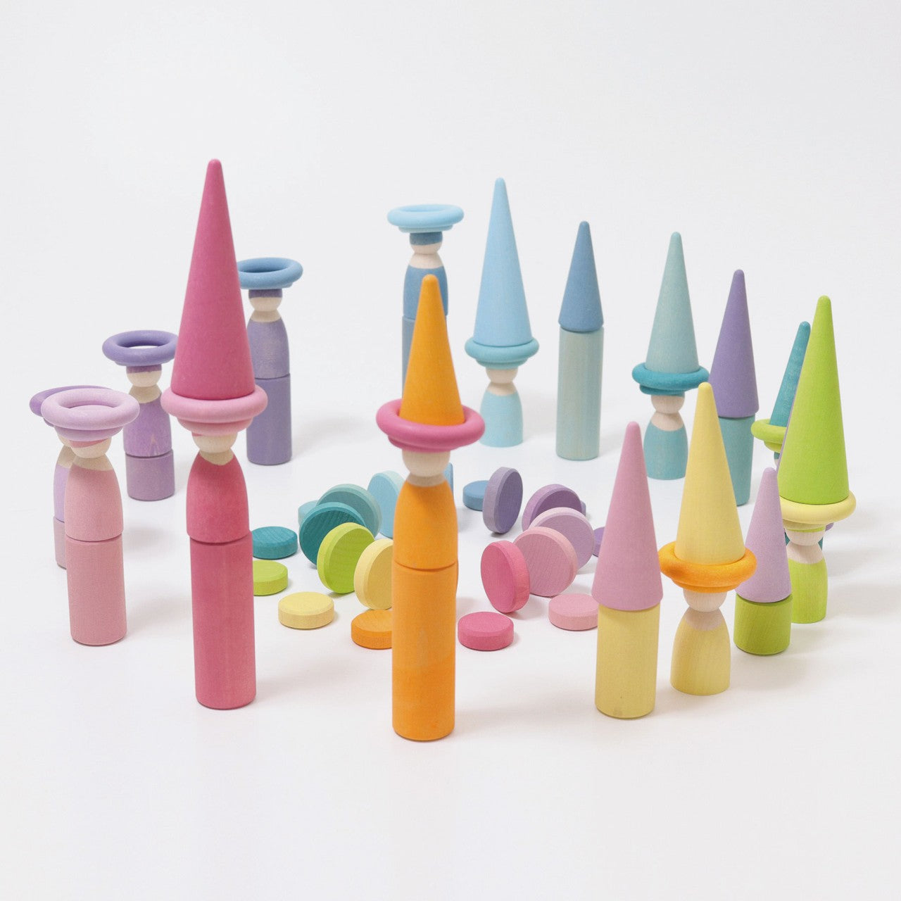 Grimm's wooden small stacking game rollers-Pastel