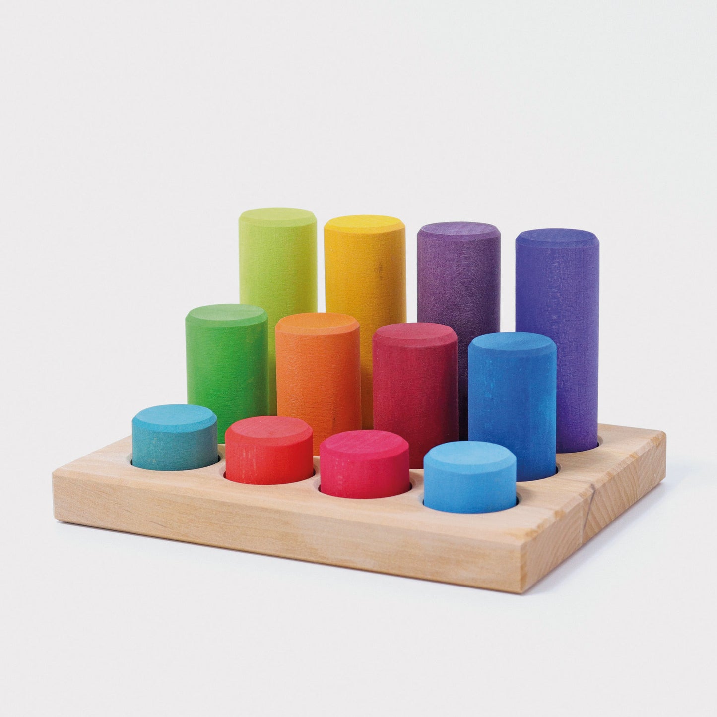 Grimm's wooden small stacking game rollers- Rainbow