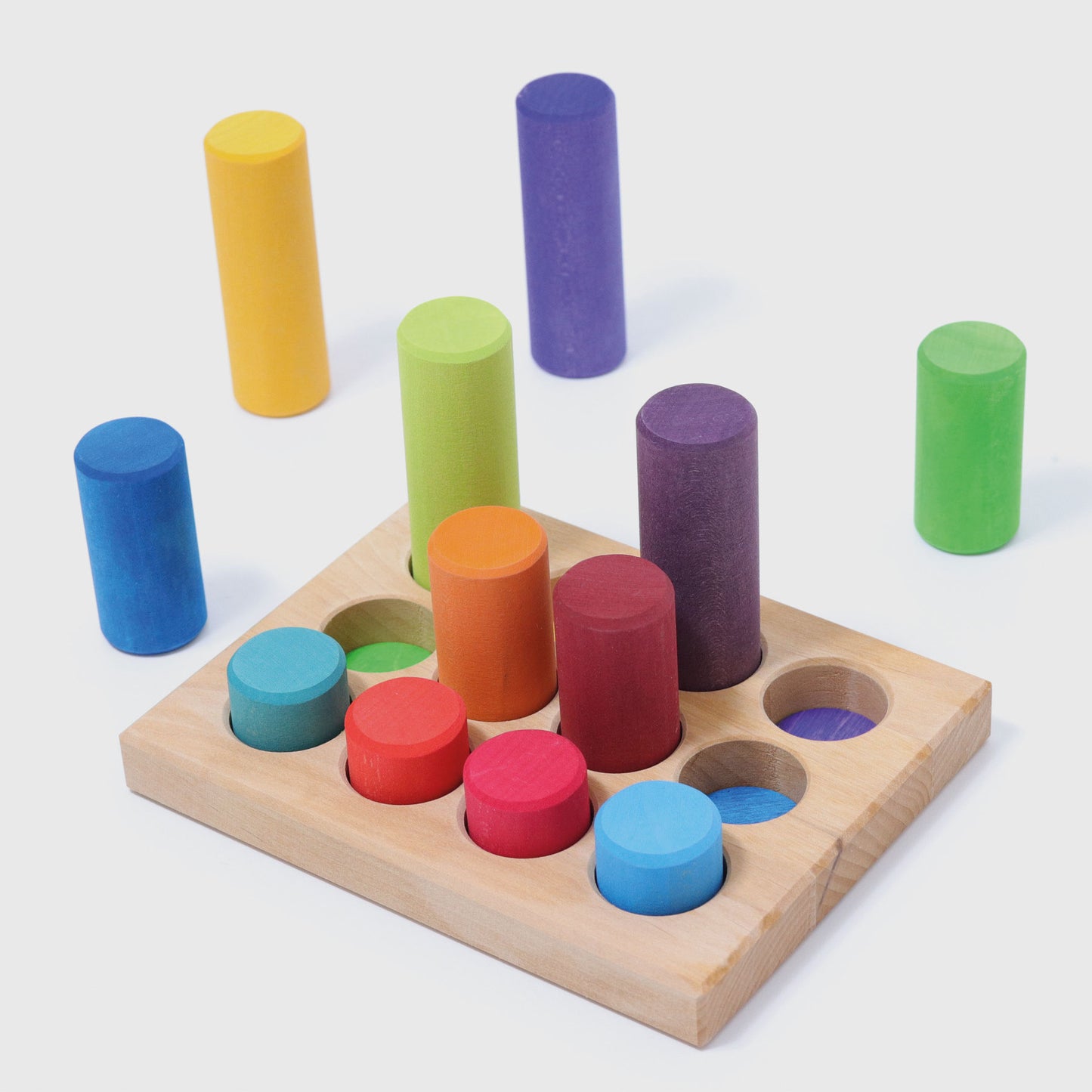 Grimm's wooden small stacking game rollers- Rainbow