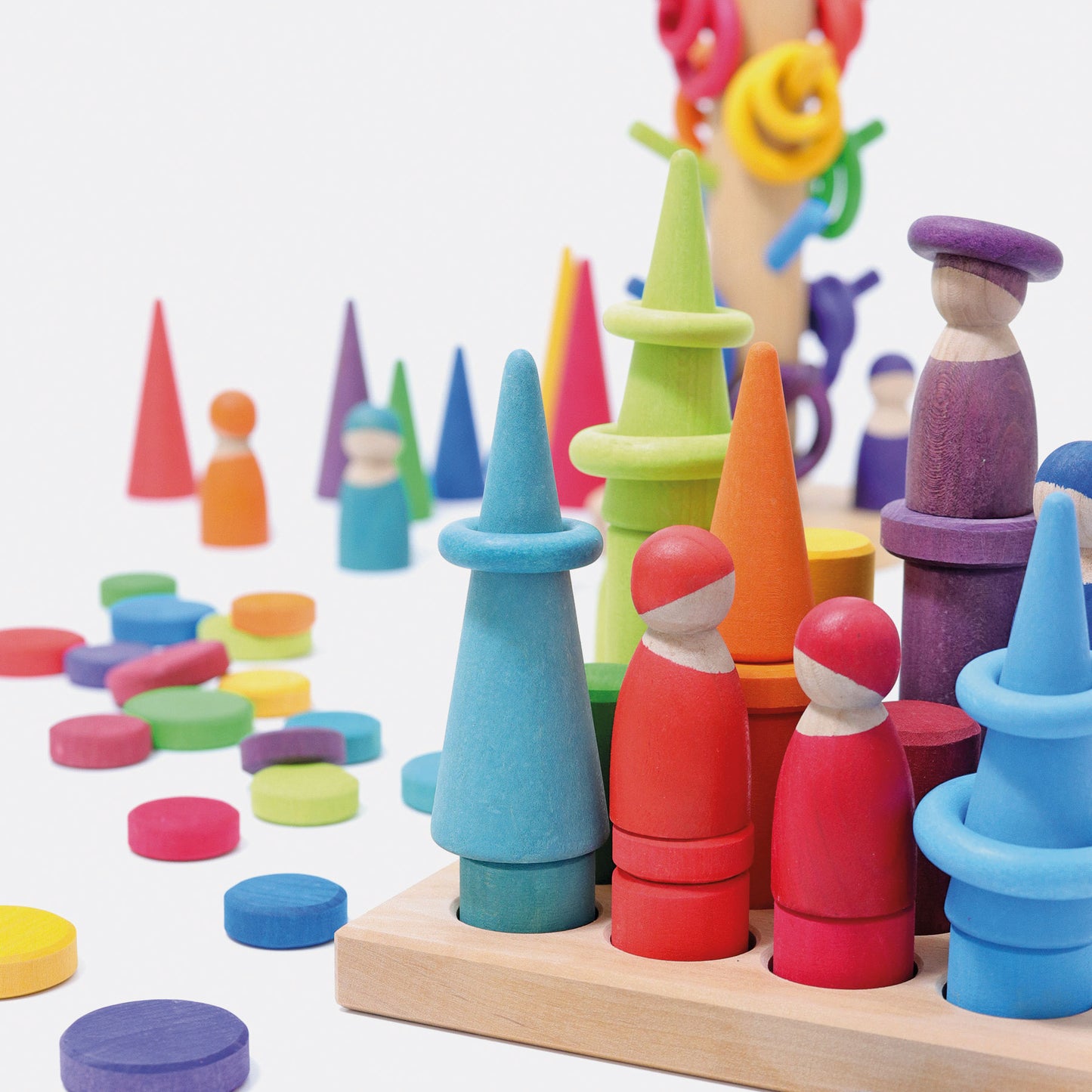 Grimm's wooden small stacking game rollers- Rainbow