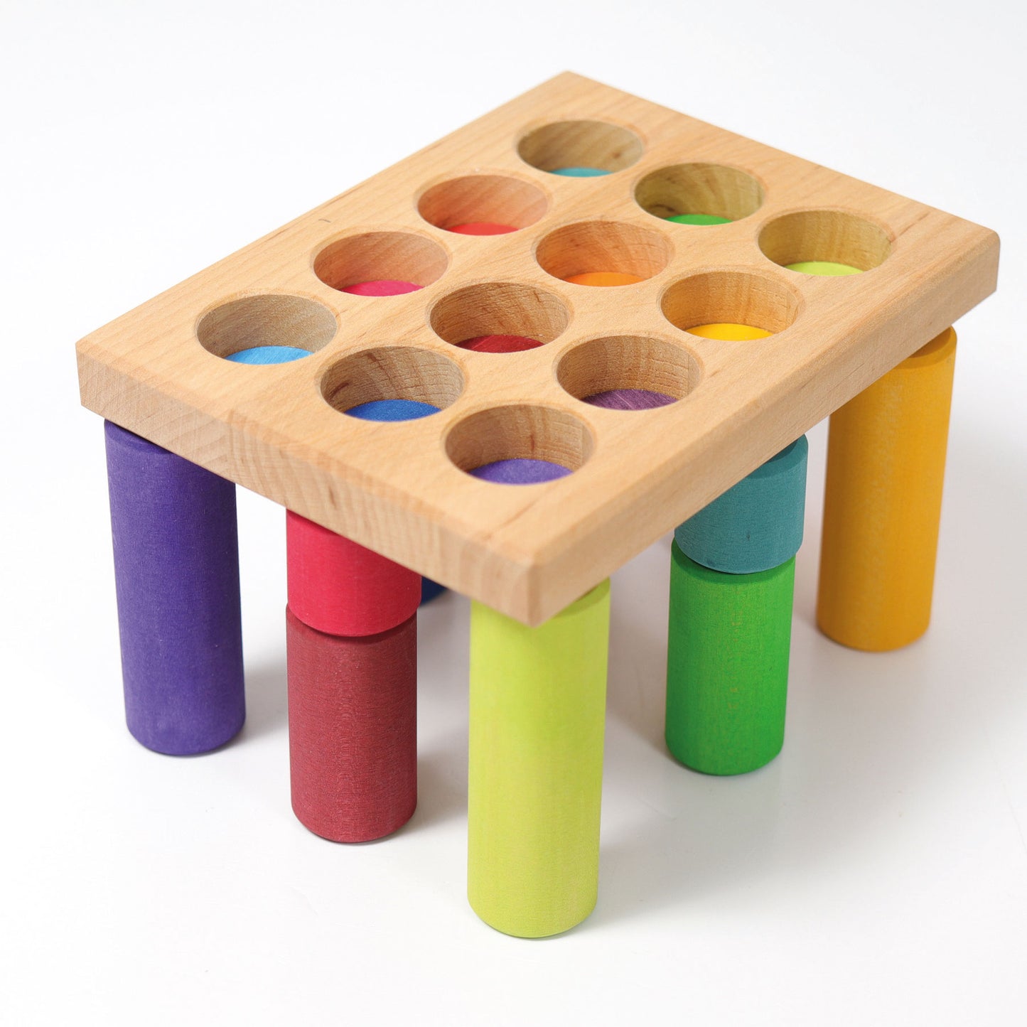 Grimm's wooden small stacking game rollers- Rainbow