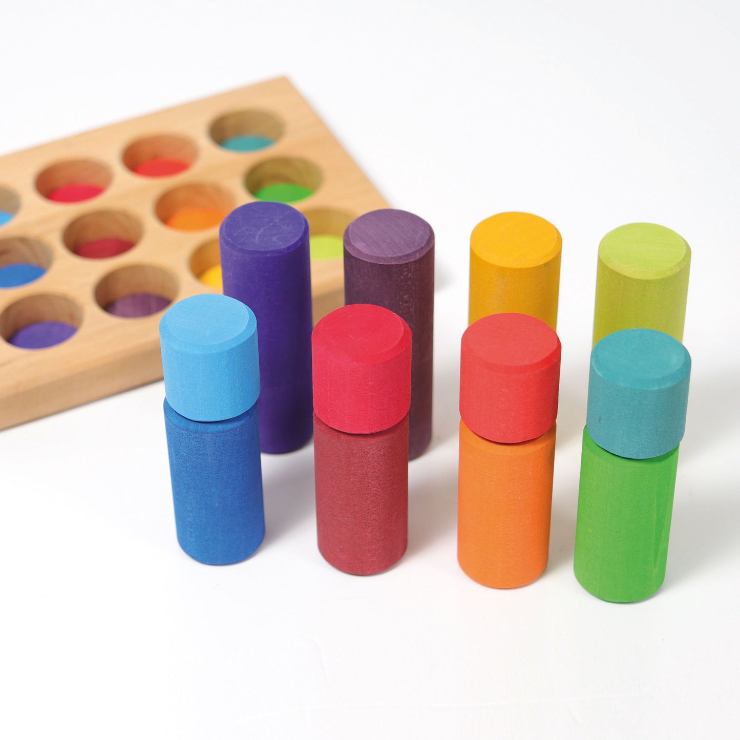 Grimm's wooden small stacking game rollers- Rainbow