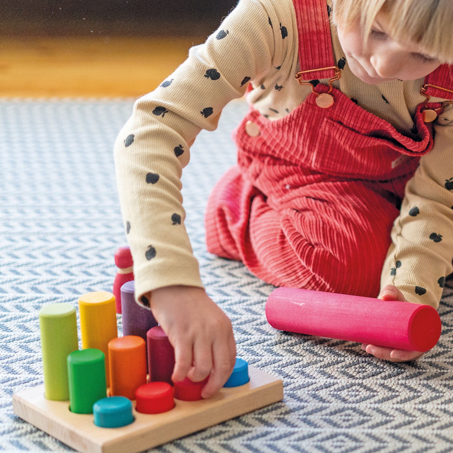 Grimm's wooden small stacking game rollers- Rainbow