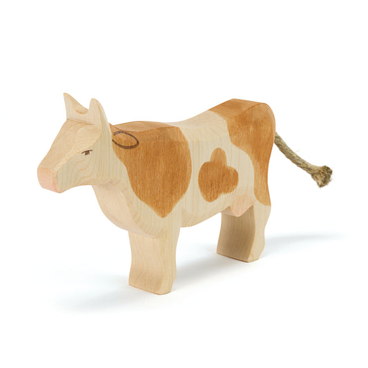 Wooden cow brown standing figurine