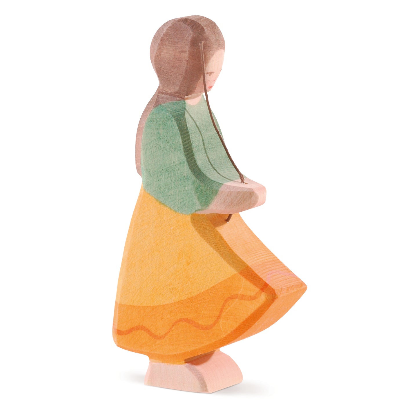 Wooden goose girl figurine