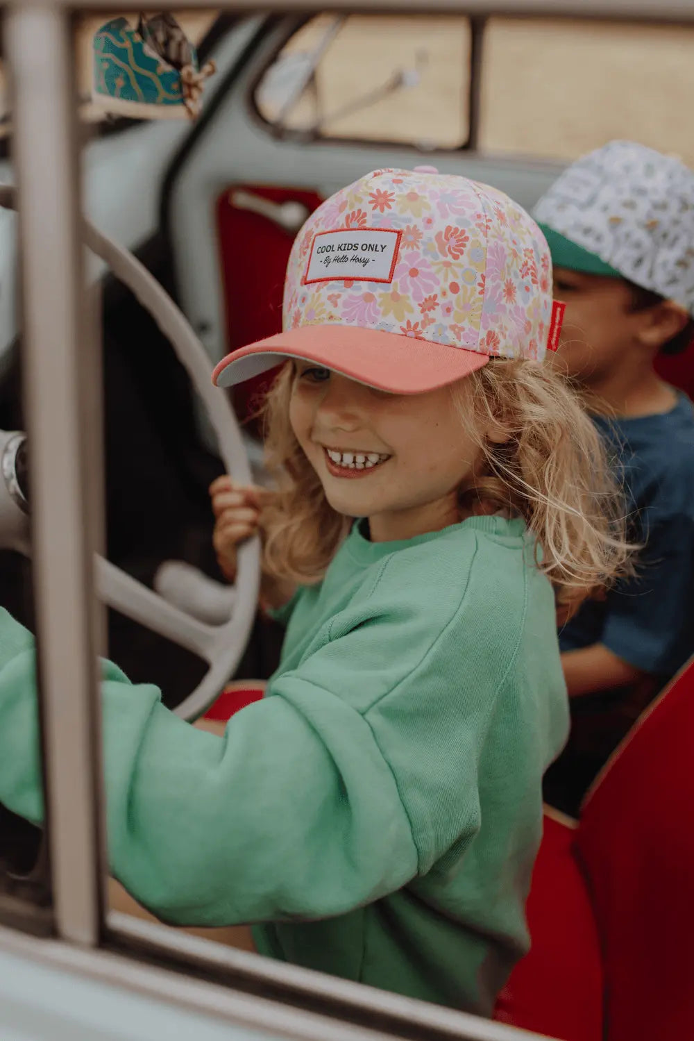 Organic cotton kids cap- Retro Flowers