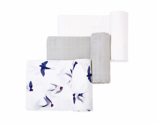 Set of 3 organic cotton & bamboo baby swaddles-The Swallow