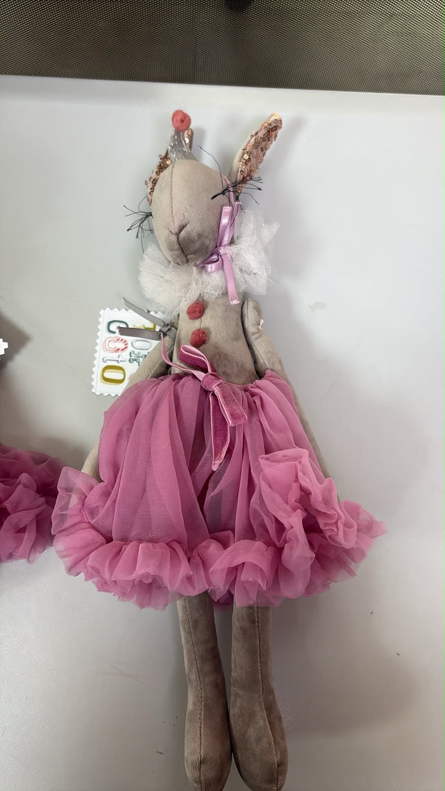 Miss Lapin Fluffy bunny ballerina handmade doll- Party hat