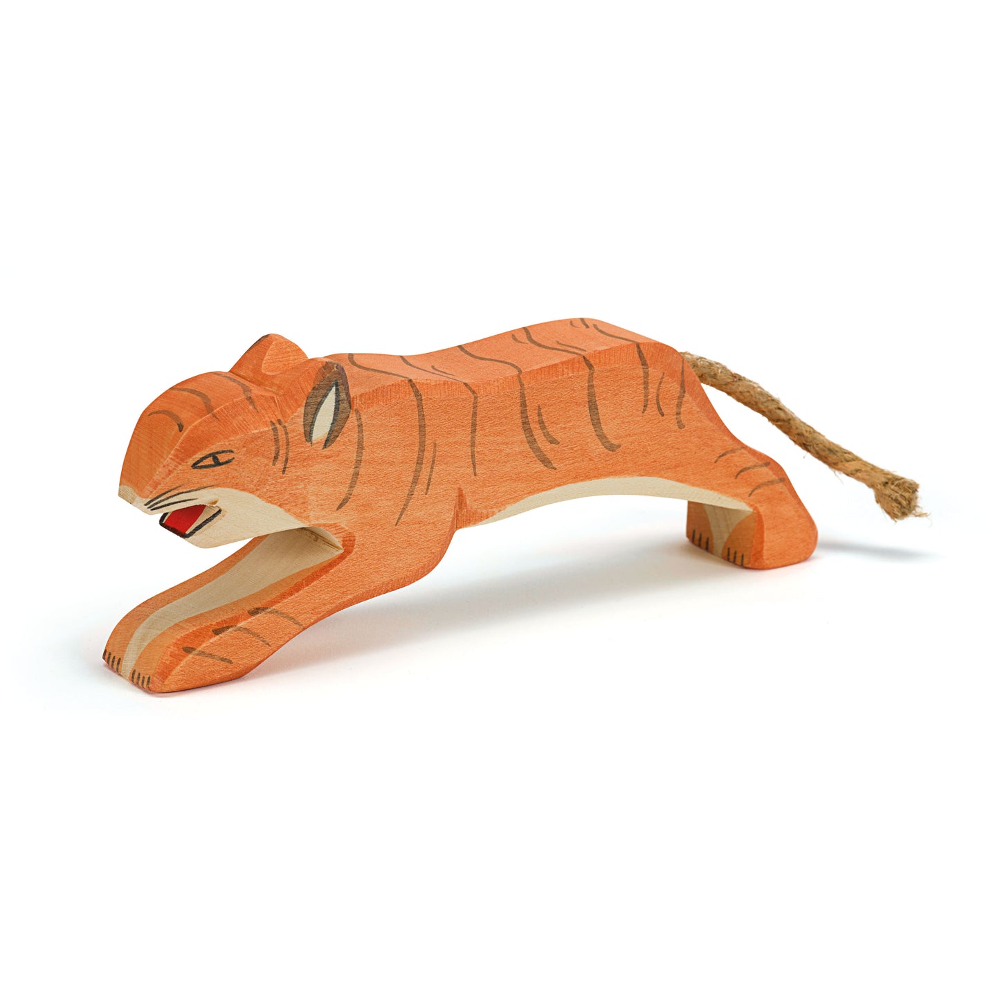 Wooden tiger jumping figurine