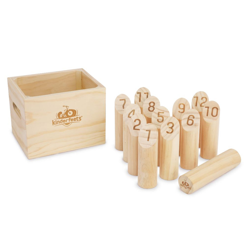 Wooden skittles bowling game