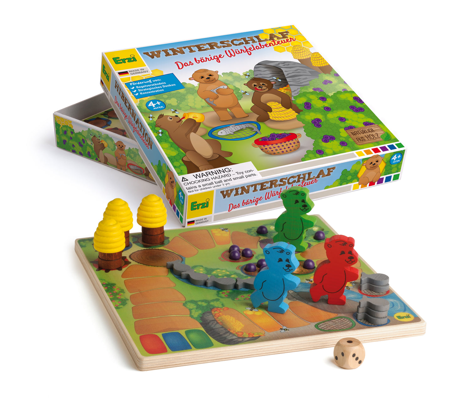 Wooden honey bears in hibernation kids board game