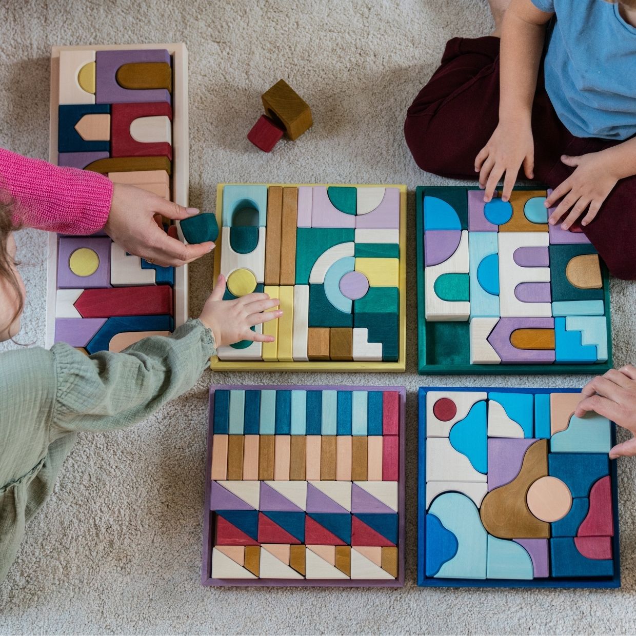 Grimm's small building set wave wooden blocks set