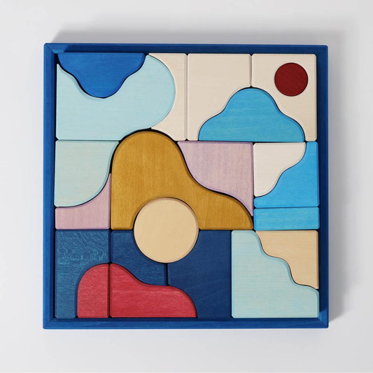 Grimm's small building set wave wooden blocks set