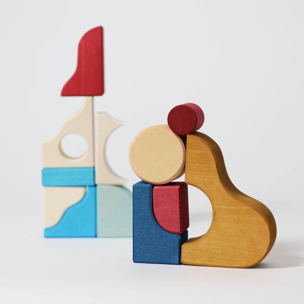 Grimm's small building set wave wooden blocks set