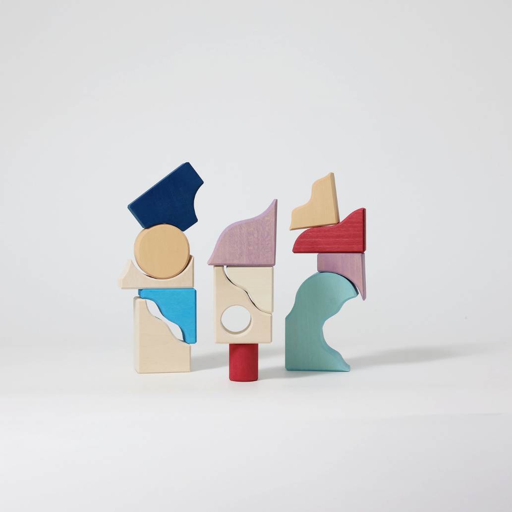 Grimm's small building set wave wooden blocks set