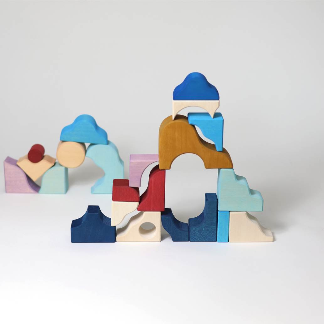 Grimm's small building set wave wooden blocks set