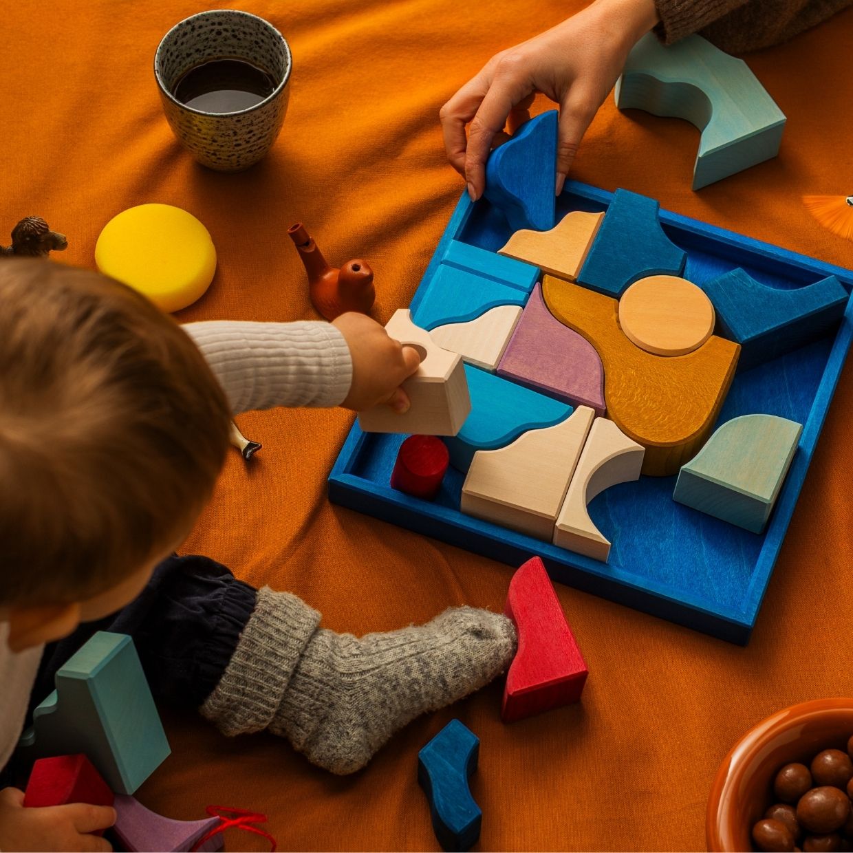 Grimm's small building set wave wooden blocks set