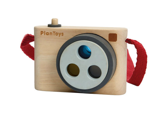 Colored snap wooden toy camera