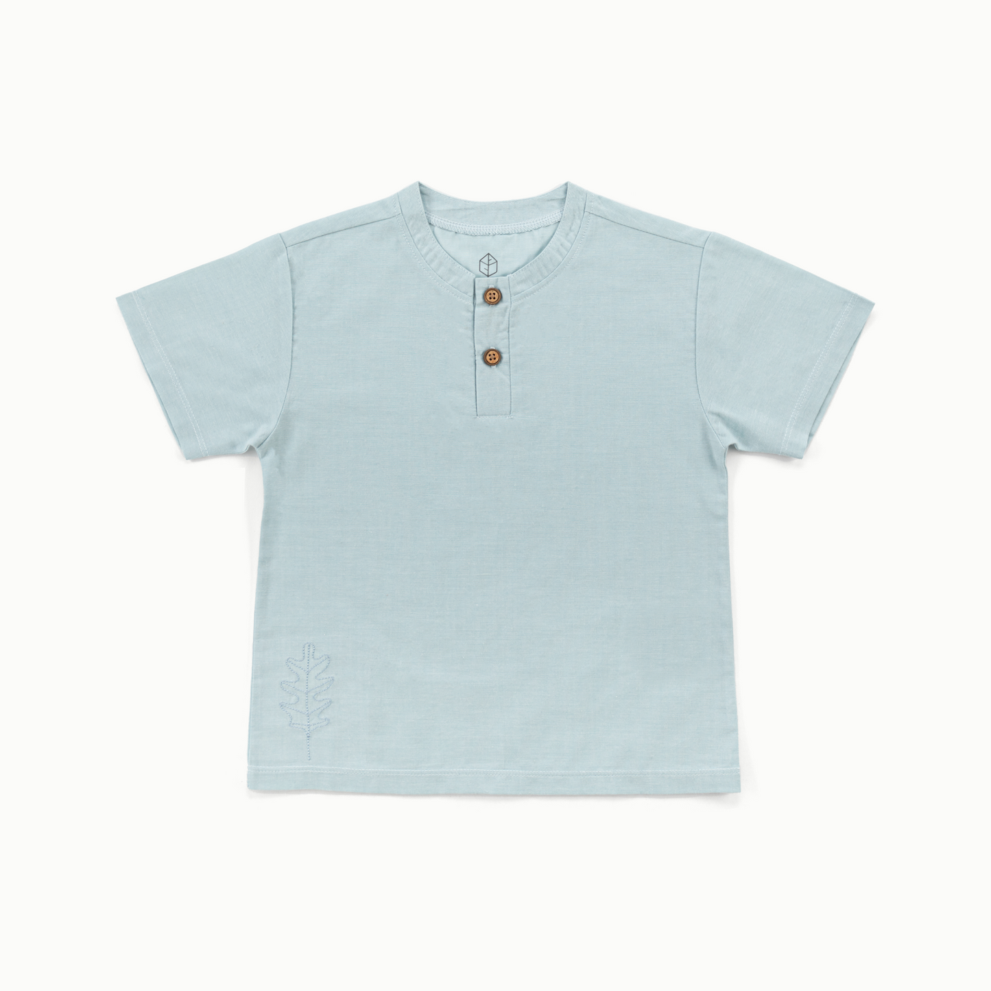 Oak Henley cotton t-shirt- Sleepy Blue