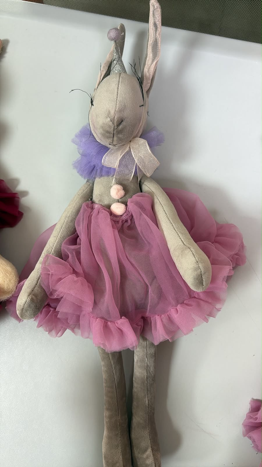 Miss Lapin Fluffy bunny ballerina handmade doll- Party hat