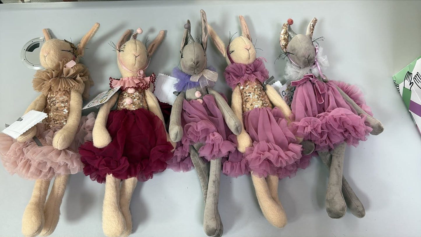 Miss Lapin Fluffy bunny ballerina handmade doll- Party hat