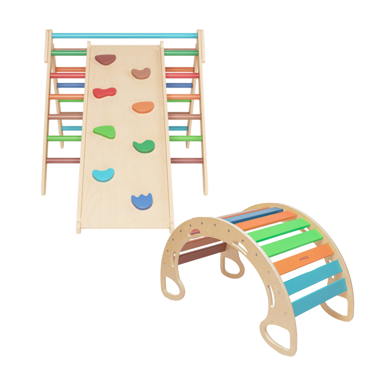 Large toddler wooden climbing set - Rainbow