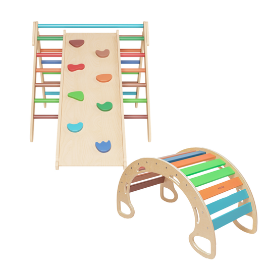 Large toddler wooden climbing set - Rainbow