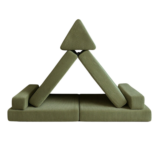 Corduroy kids play sofa circle bundle- Olive Green