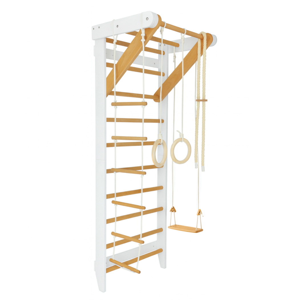 Indoor play Swedish ladder gym with swing- White