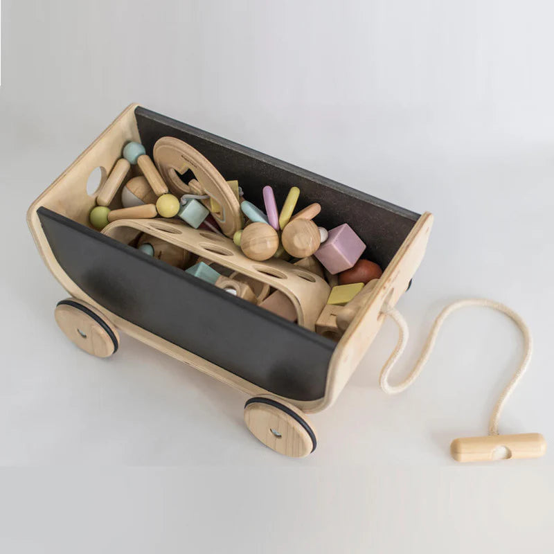 Kids wooden pull toy wagon- Black