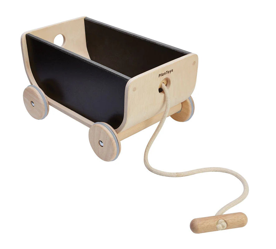 Kids wooden pull toy wagon- Black